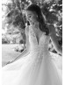 Beaded Ivory Lace Tulle Deep V Back Sexy Wedding Dress